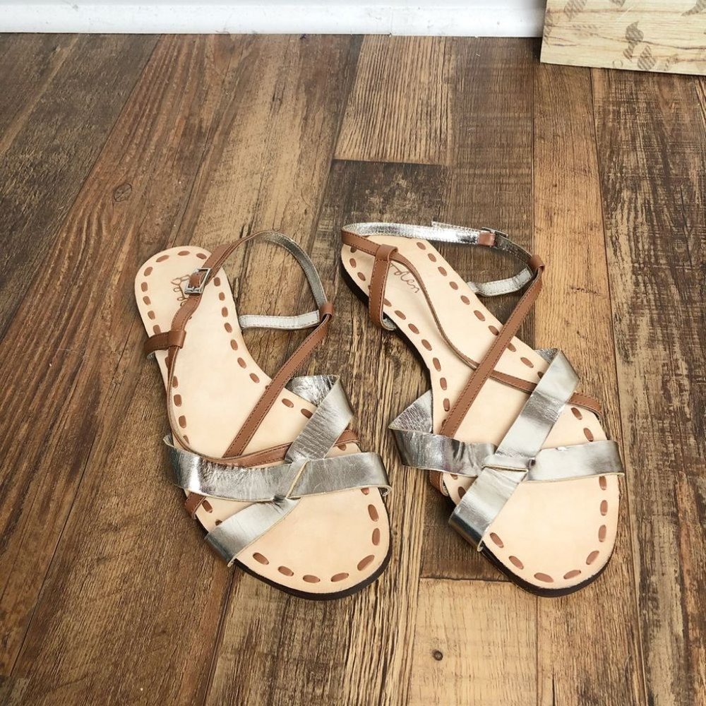 Boden Strap Gold Silver Sandals sz 9.5 US